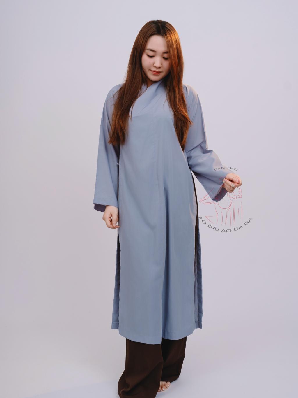 Áo tràng phật tử nữ - Áo lam phật tử, áo choàng đi chùa cho các khoá tu chất vải kate Silk - Quần lẻ Nâu