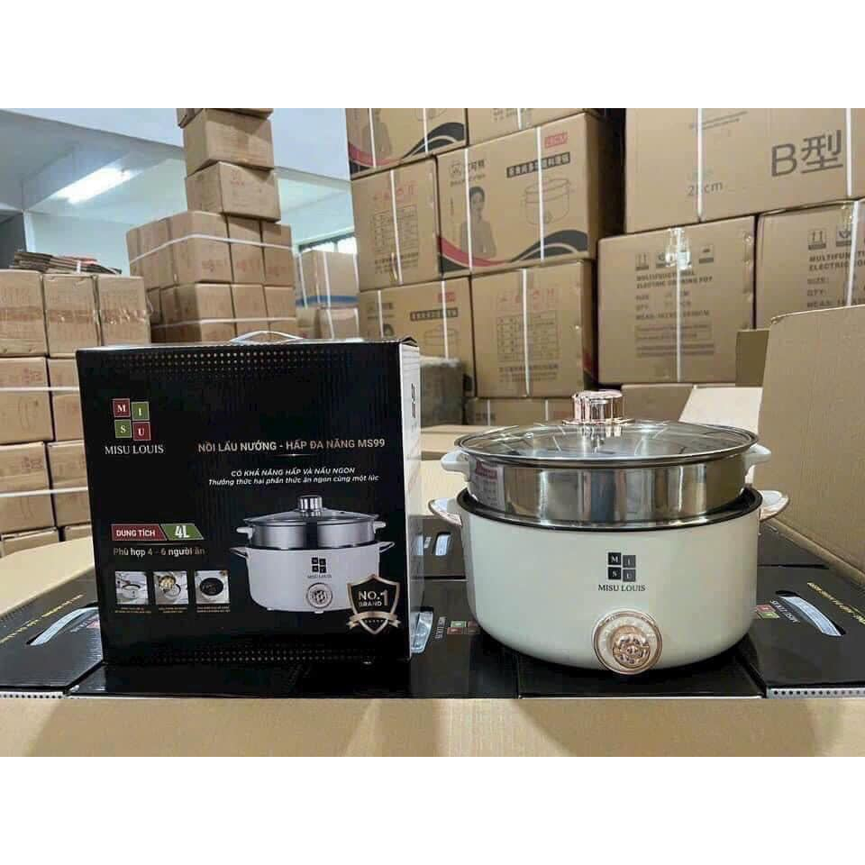 Nồi Lẩu Điện Đa Năng Mini Chống Dính Vân Đá Cao Cấp Đa Năng Kèm Xửng Hấp Inox 28cm Dung Tích 4L - Hàng nhập khẩu