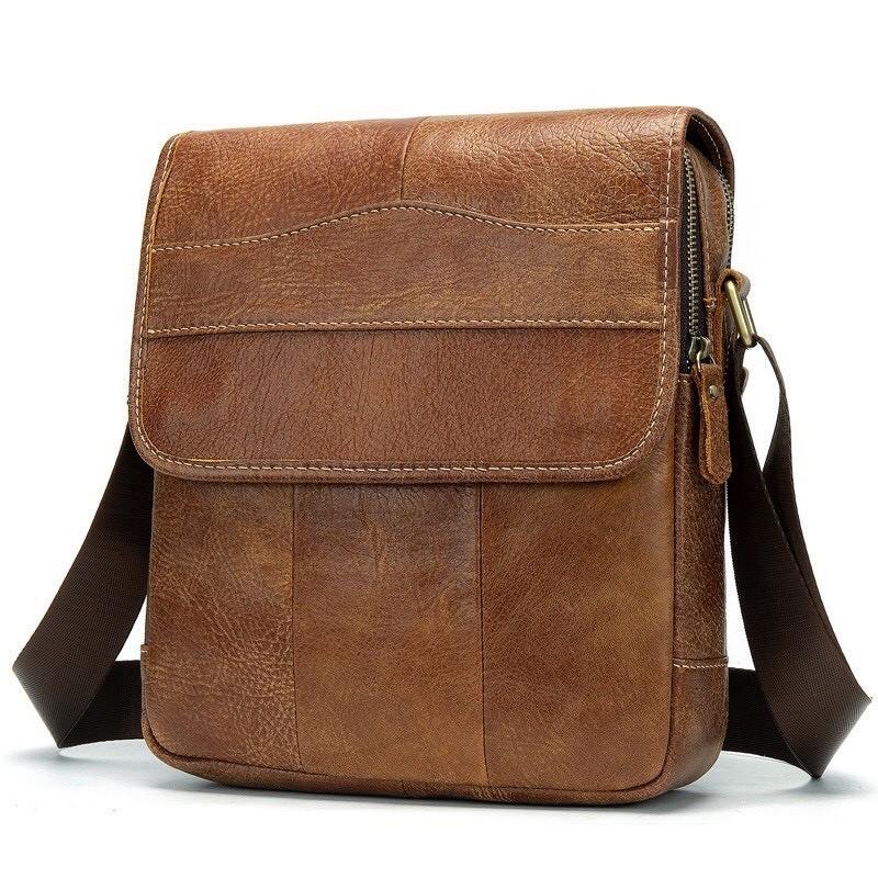 Túi đeo chéo nam da bò thật T44 27x22x7.5cm đựng ipad - DH STORE