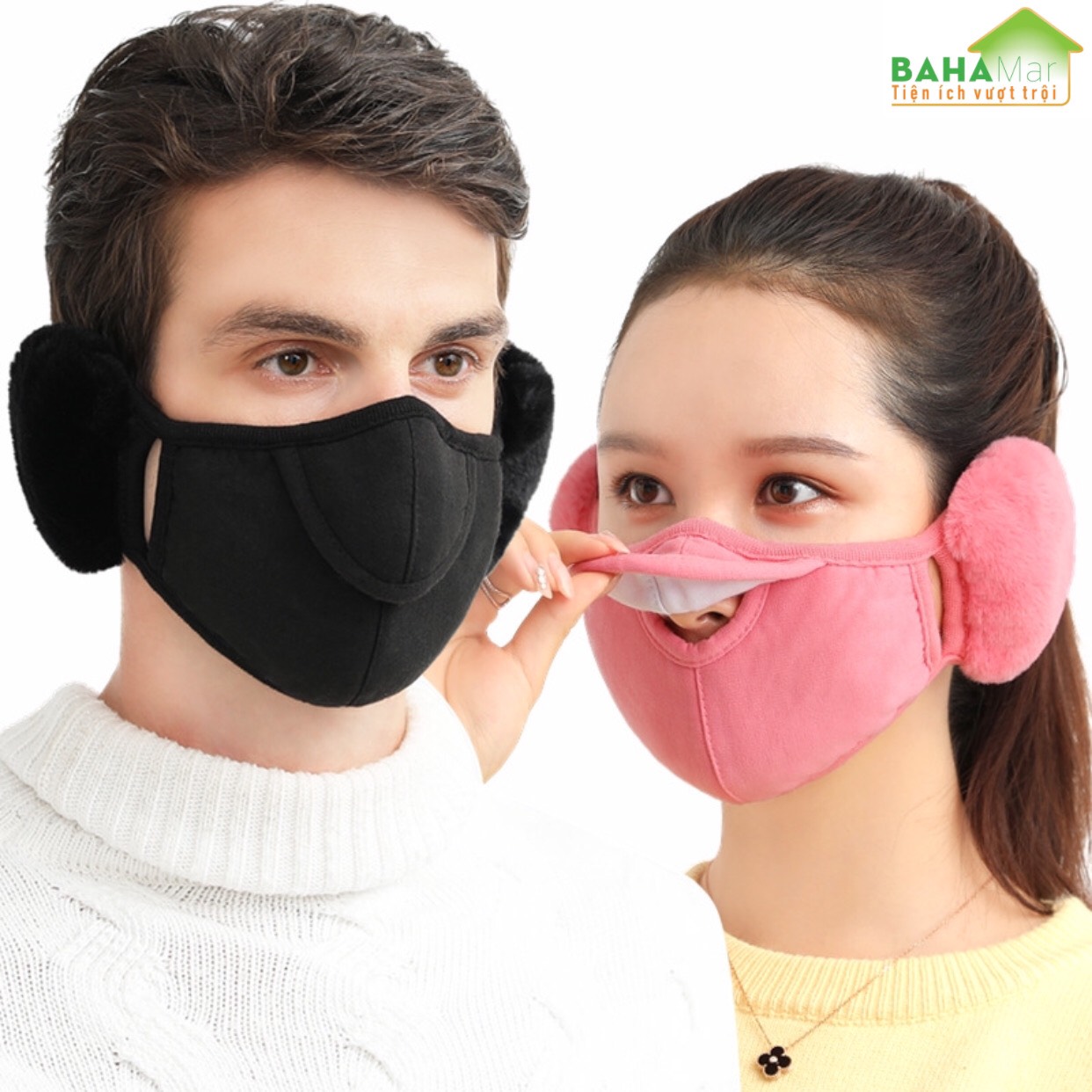 KHẨU TRANG TAI GẤU 2 TRONG 1 BAHAMAR kết hợp giữa khẩu trang và che bịt tai rất tiện và giữ ấm tốt khi ra ngoài vào mùa Đông lạnh