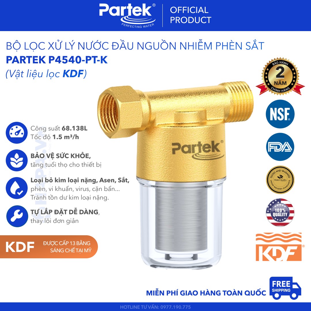 Bộ Tiền Xử Lý Nước PARTEK P4540-PT-K Hợp Chất KDF Loại Bỏ Phèn Sắt, Kim Loại Nặng, Vi Khuẩn, Clo... - Hàng Chính Hãng