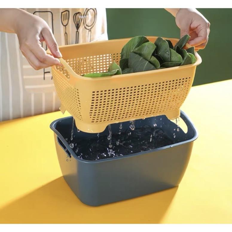 Rổ nhựa 2 lớp hình vuông ,rổ đựng rau củ quả hàng xuất Nhật cao cấp 1320
