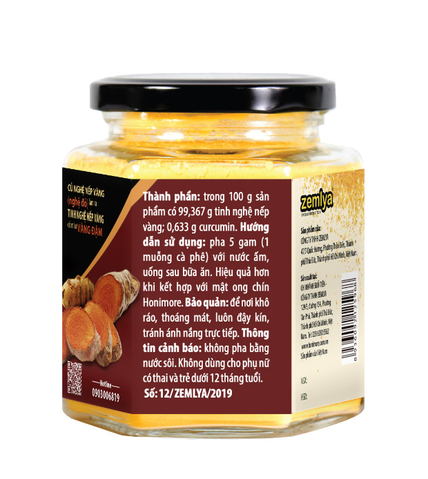Combo Tinh bột nghệ nếp vàng Honimore 200g + Mật ong nguyên chất Hoa Vải Thiều 360g - giúp hỗ trợ cải thiện đau dạ dày