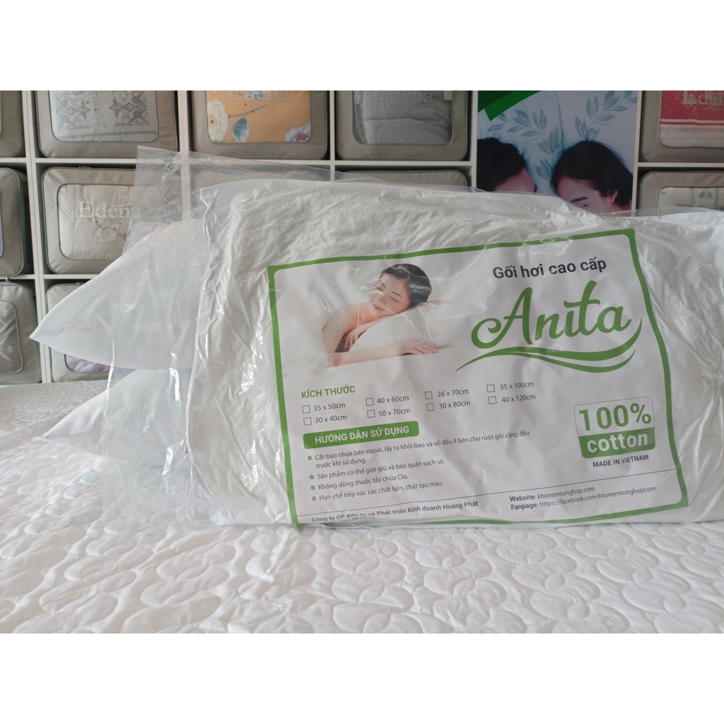 Gối ép hơi cao cấp Anita chất liệu mềm mại, êm ái,giúp nâng niu, vỗ về giấc ngủ thật ngon - Tặng vỏ gối