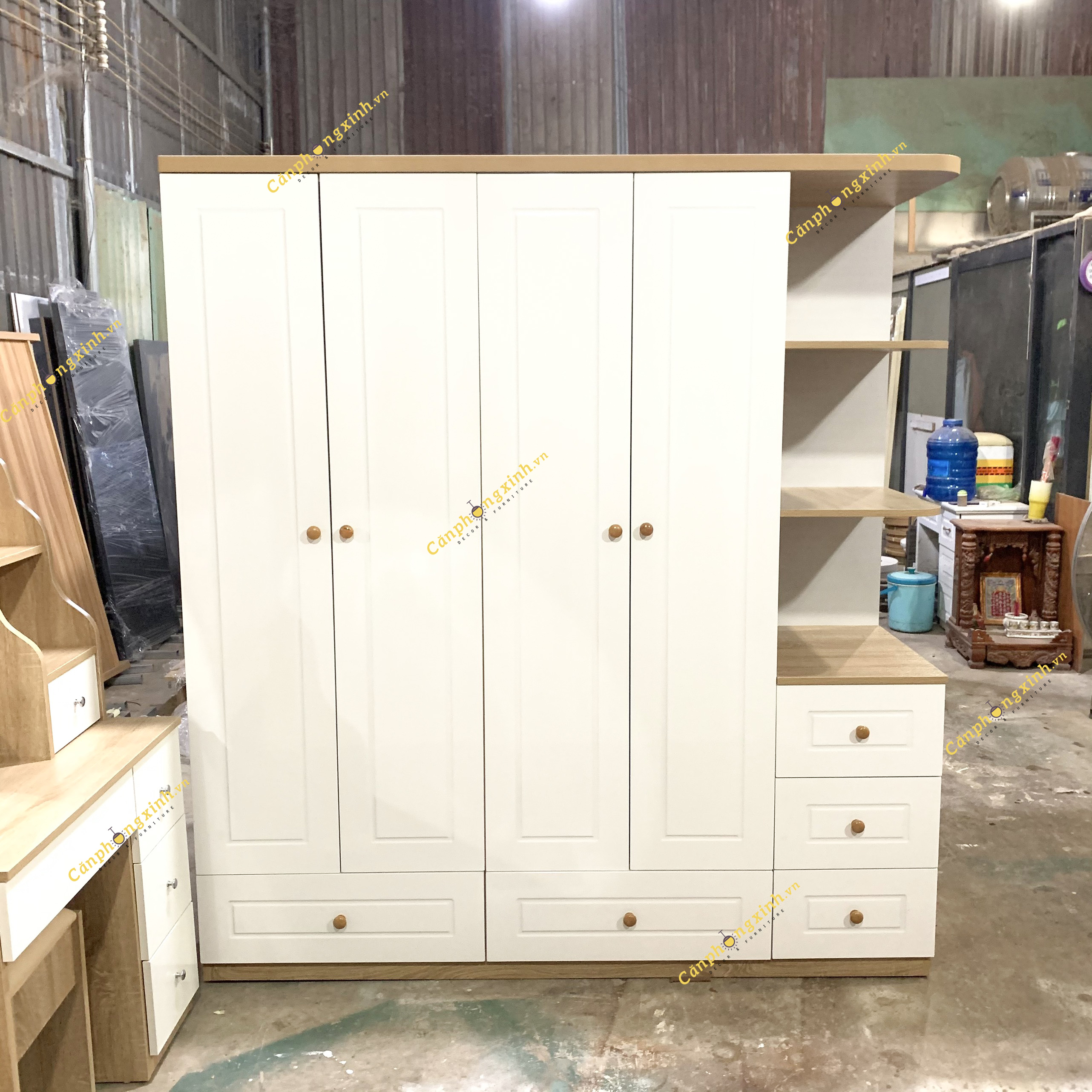 Tủ quần áo CPX-T33, tủ áo cánh sơn viền 2K có kệ hộc trang trí,gỗ cn MDF