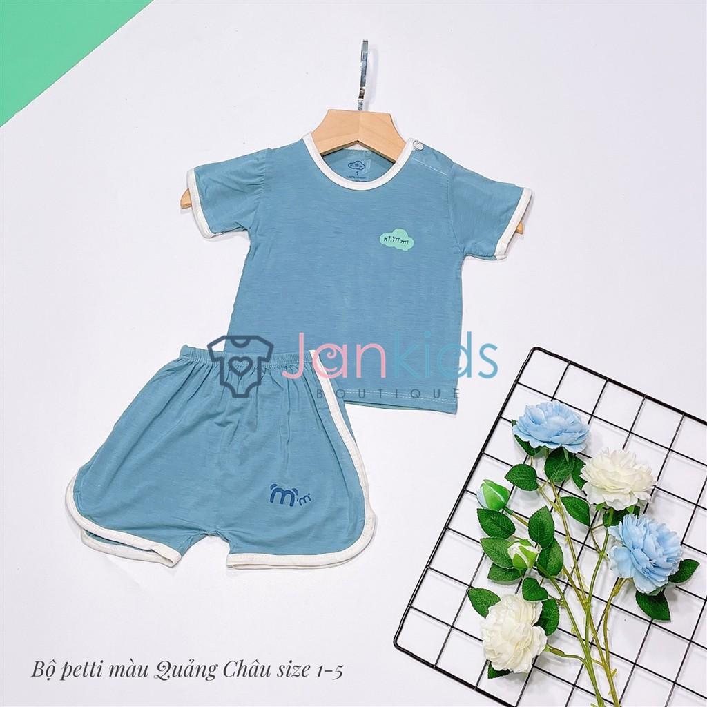 Bộ quần áo cộc tay Hi!mom nền màu viền trắng vải petit mềm mại cho bé 5-16kg