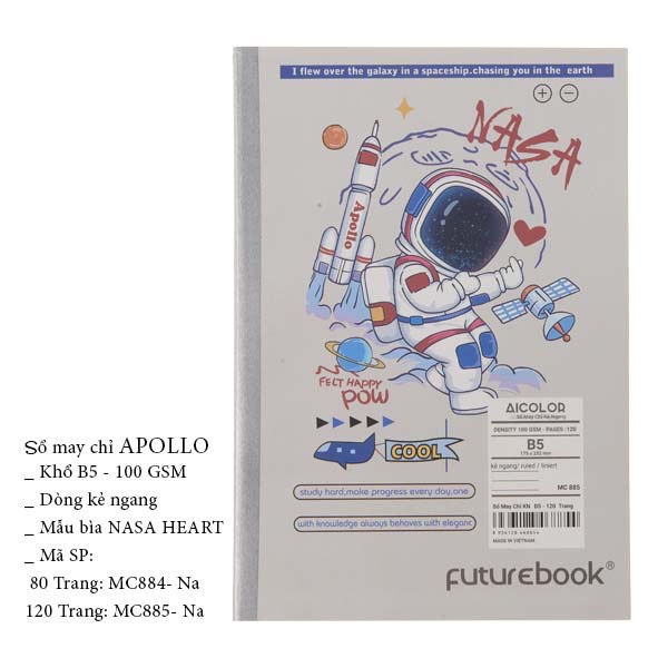 FUTUREBOOK-Sổ May Chỉ Dán Gáy Eiffel  - Apollo B5_Dòng Kẻ Ngang –Định Lượng 100Gsm. 80TR_120TR( Giao mẫu ngẫu nhiên )