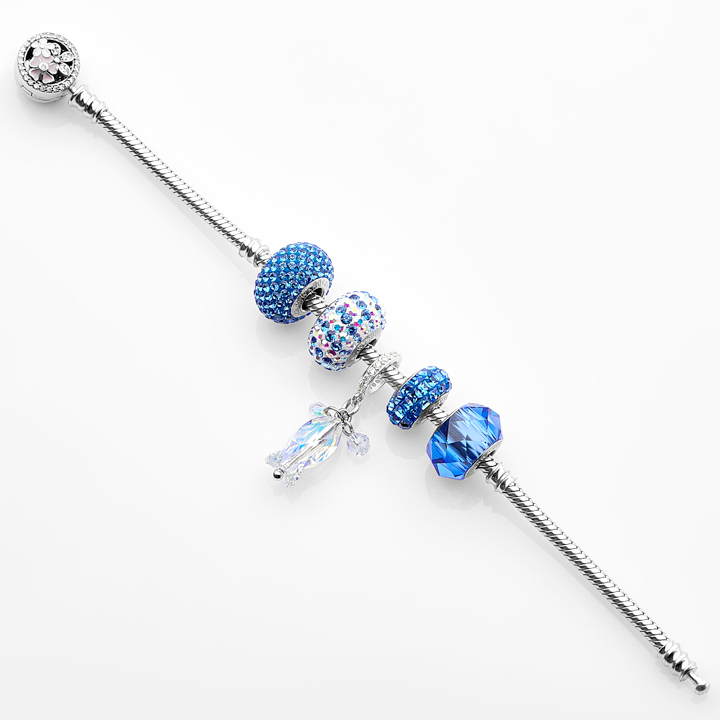 Lắc Tay Tropicana Phối Charm Swarovski Pha Lê Màu Xanh Dương