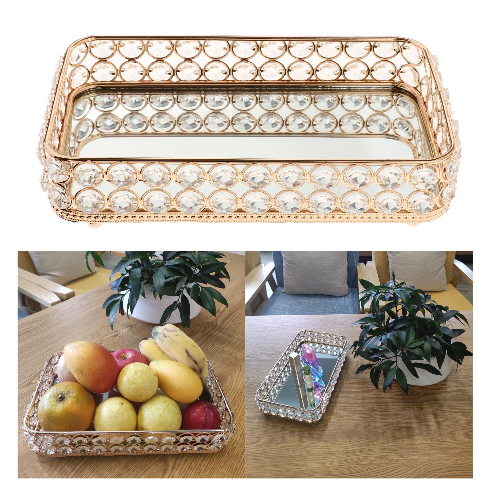 Mirrored Crystal Cosmetic Makeup Tray Jewelry Trinket Tray Organizer Home Bathroom Decor for Cosmetic Perfume Bottle Makeup Storage Organizer