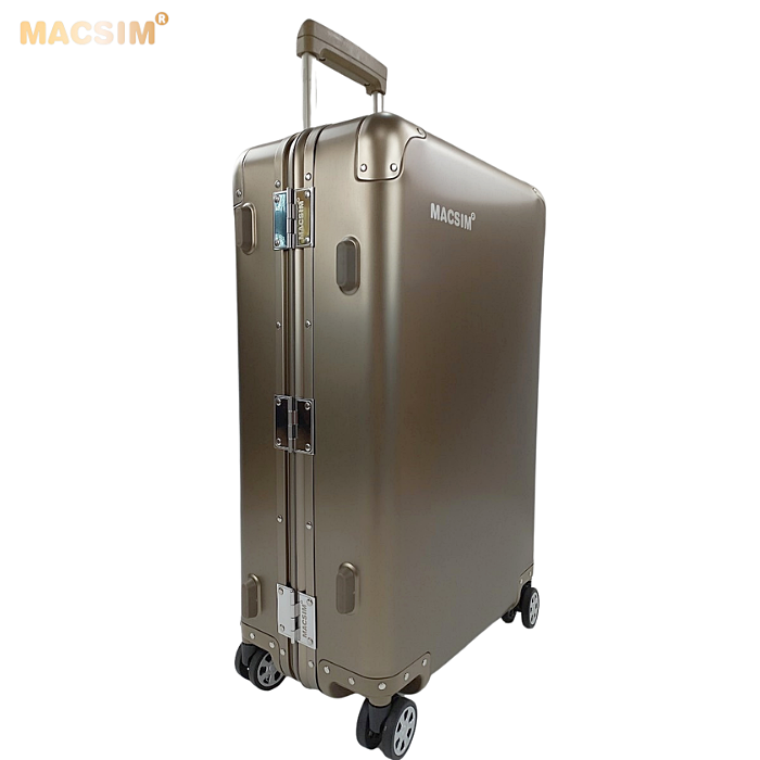 Vali tay kéo cao cấp chất liệu hợp kim nhôm nguyên khối MS1318 Macsim màu ti-gold cỡ 24inches