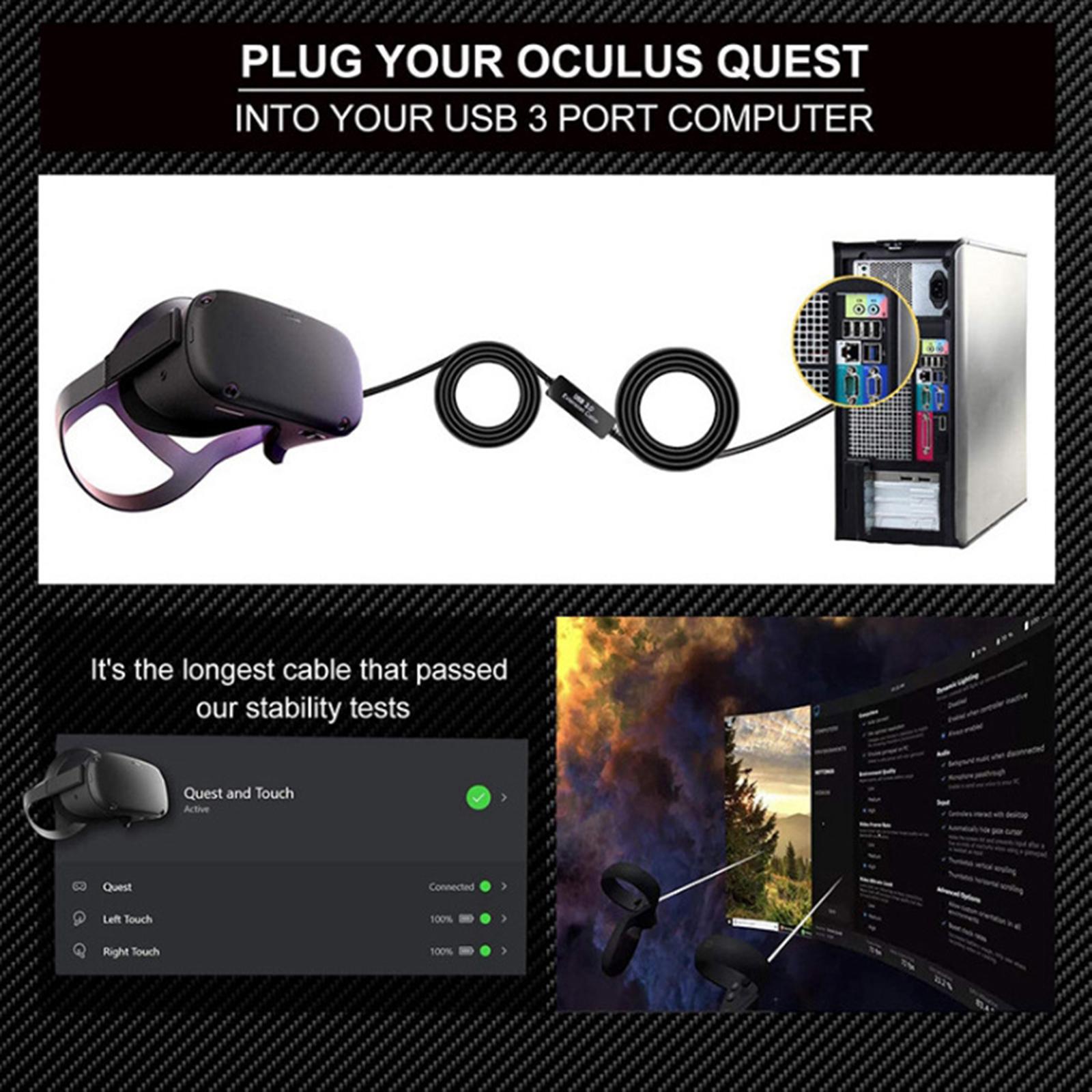 16ft Type-C to USB 3.0 Link Cable Cord with Relay Amplifier for Oculus Quest - Connects your Quest headset to a gaming PC