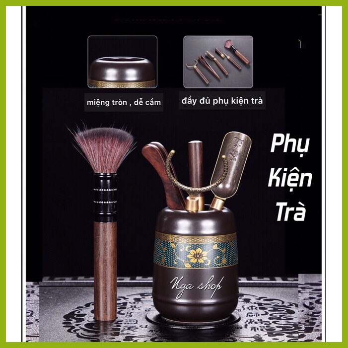 Bộ ấm chén pha trà đẹp Cối xay gốm sứ cao cấp,Bộ chén uống trà đạo 18 chi tiết hoa cẩm xanh lòng chén trắng