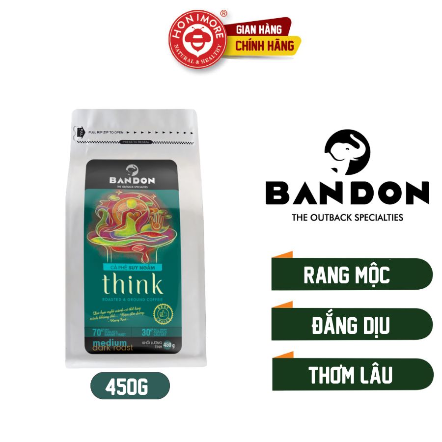 Cà phê phin nguyên chất rang xay mộc sạch BANDON THINK 450g đắng dịu, thơm ngát - Cà phê đặc sản (30% Arbica Cầu Đất Full wash, 70% Robusta Buôn Ma Thuột Dry)