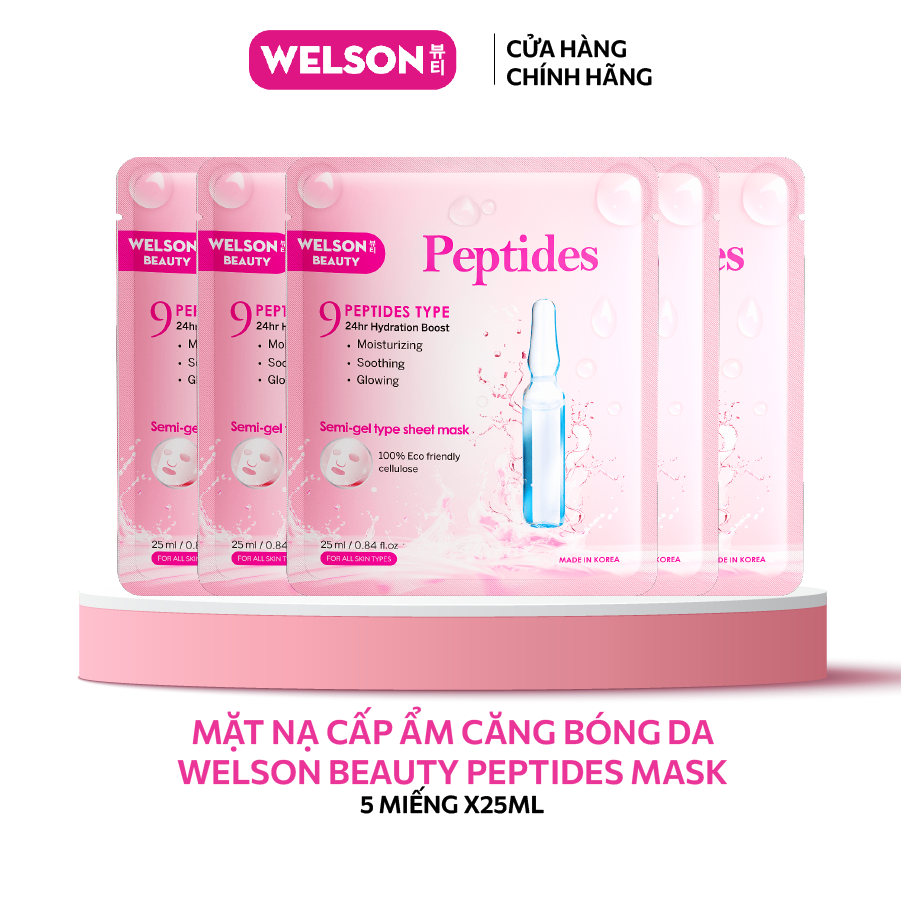 [H&amp;B GIFTS] Hộp 5 miếng mặt nạ Peptides Welson Beauty dưỡng ẩm căng bóng da 5 miếng x 25ml