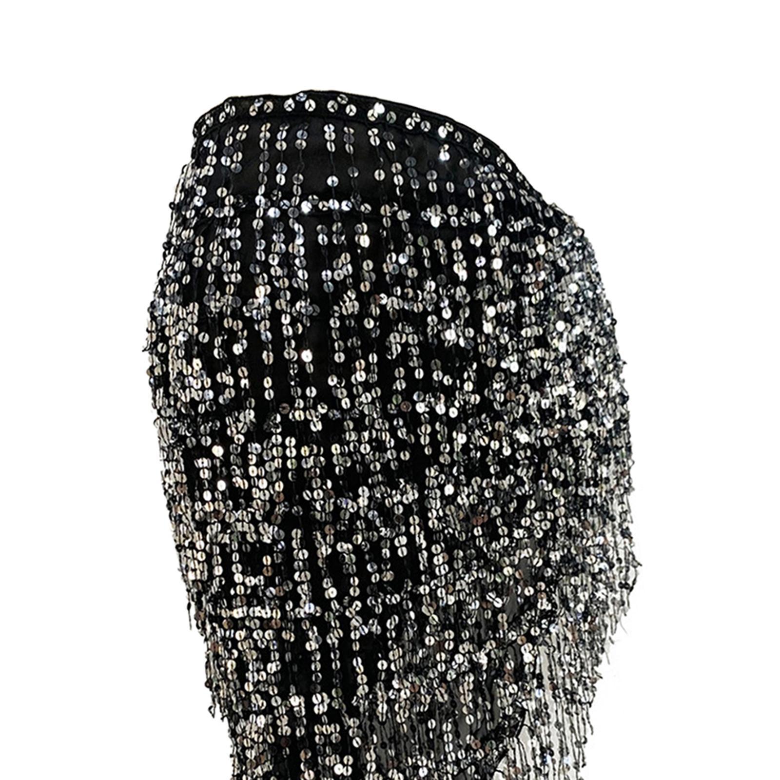 Belly Dance Hip Scarf Sequin Tassel Skirt for Themed Party Stage Performance