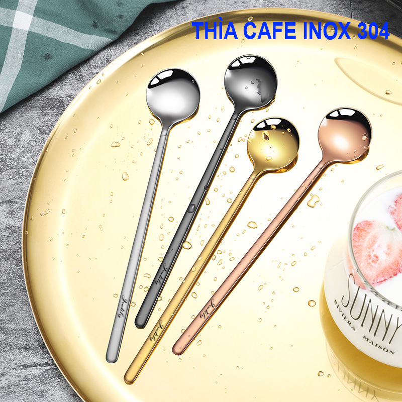  Thìa, Muỗng Cà Phê, Cafe Inox 304 mạ vàng, Ăn Hoa Quả, Sữa Chua Phong Cách Nhật Bản