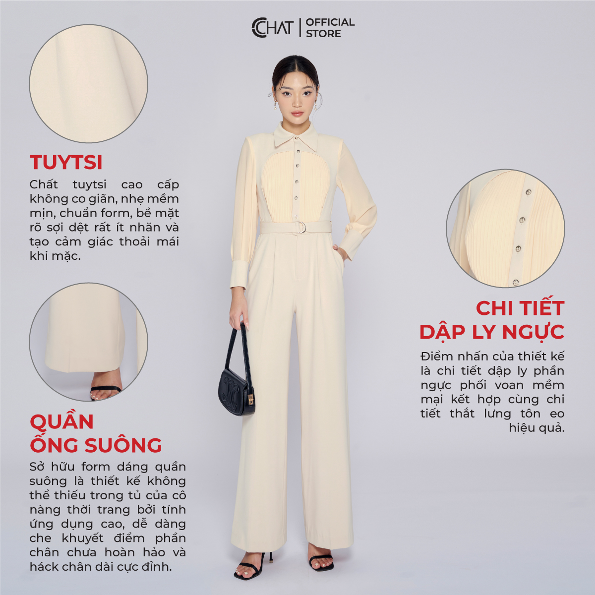 Jumpsuit Nữ  Dáng Suông Phối Tay Xếp Ly Thân Chất Tuytsi Cao Cấp 53JDS8003ST