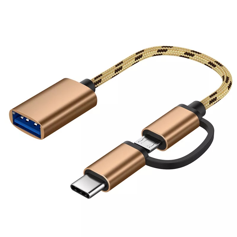 Đầu Chuyển Đổi USB 3.0 OTG 2 Trong 1 Bộ Chuyển Đổi Dữ Liệu Nhanh Kết Nối Chuột Bàn Phím Chơi Game Cáp Micro USB và Type C cho Huawei, MacBook, Samsung Dây Dù Siêu Bền (Màu Ngẫu Nhiên) Tặng kèm que chọc sim