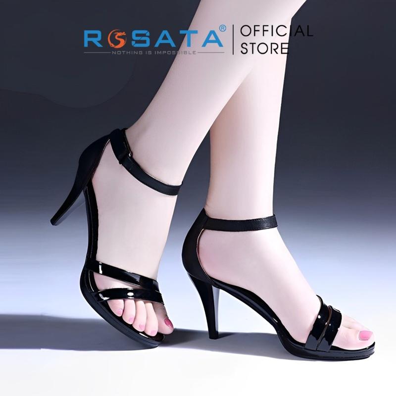 Giày sandal cao gót nữ ROSATA RO536 xỏ ngón quai hậu cài cổ chân gót nhọn cao 6cm màu đen xuất xứ Việt Nam - Đen