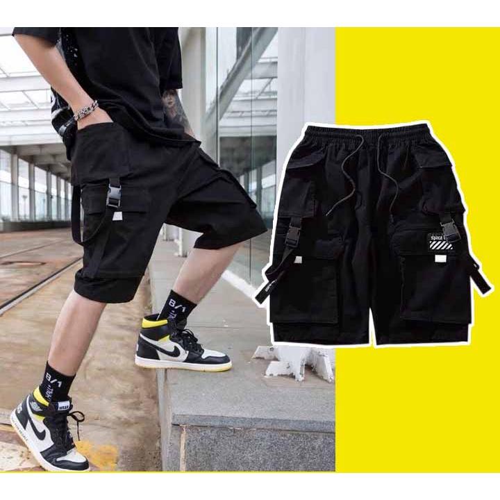 Quần spaca kaki túi hộp phản quang phong cách nam - Sọt Lững Kiểu Dáng Thể Thao Unisex một Màu Đen, 01x