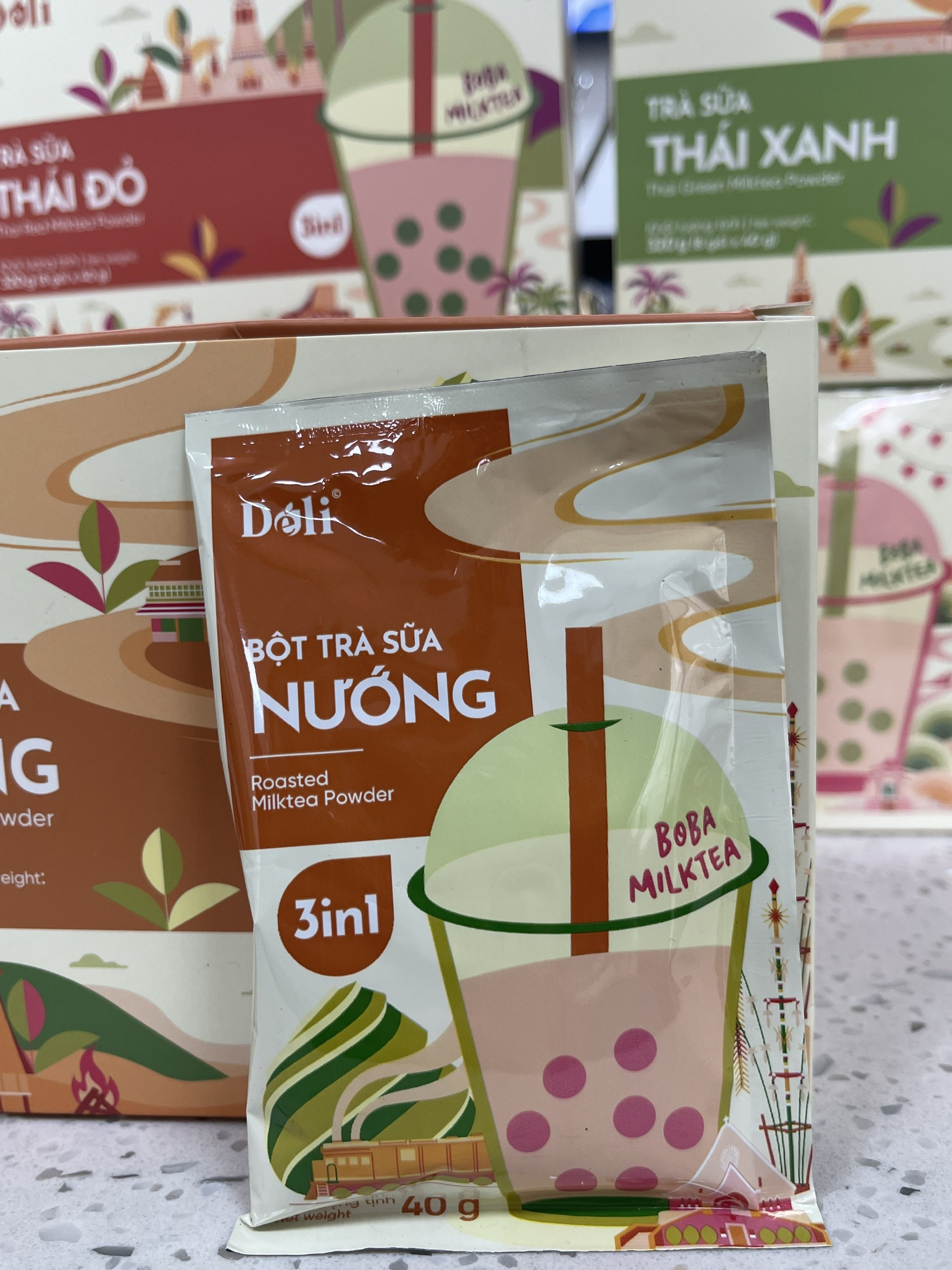 Bột trà sữa Nướng 3in1 Déli - Hộp 320Gr (8 gói) , pha chế trà sữa tiện lợi, nhanh chóng