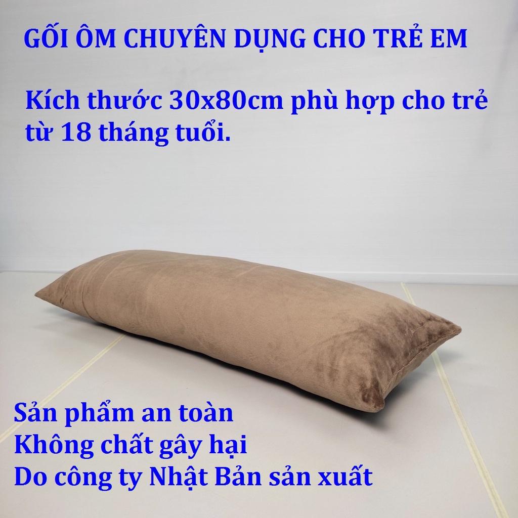 Gối ôm cho bé 30x80cm vải lông nhung cao cấp màu nâu  mềm mại mượt mà và an toàn hàng cty Nhật Bản