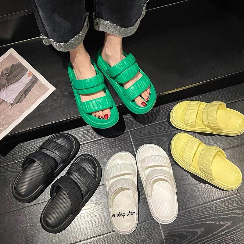 Giày sandal bánh mì nhúm 2 quai ngang chất EVA đế dày 2022 siêu nhẹ đi mưa iDÉP GL065 - Xanh lá (Xịn)