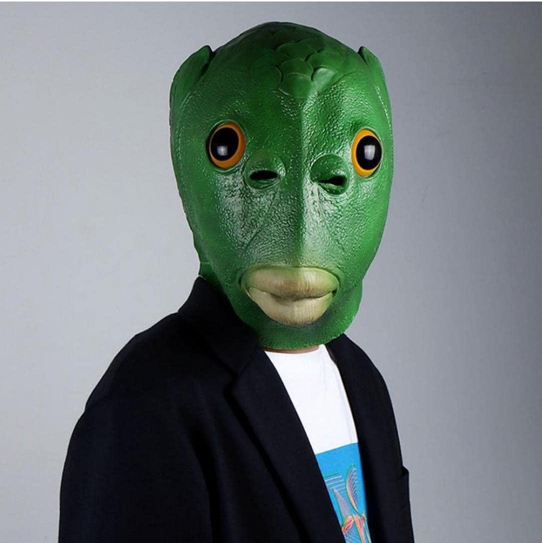 Mặt nạ đầu cá màu xanh lá cây Mặt nạ cao su động vật Halloween Mũ đội đầu