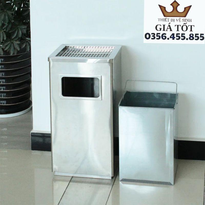 Thùng rác inox gạt tàn hình chữ nhật