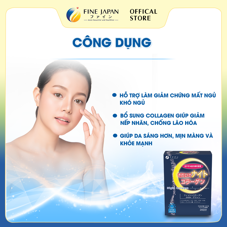 Bột Uống Hỗ Trợ Giấc Ngủ & Đẹp Da Night Collagen FINE JAPAN 28 thanh