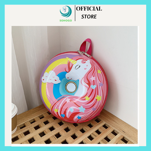 Balo đi học in hình ngựa hồng Pony cho bé- Cặp đi học 3D cao cấp, mẫu mới 26x9 cm