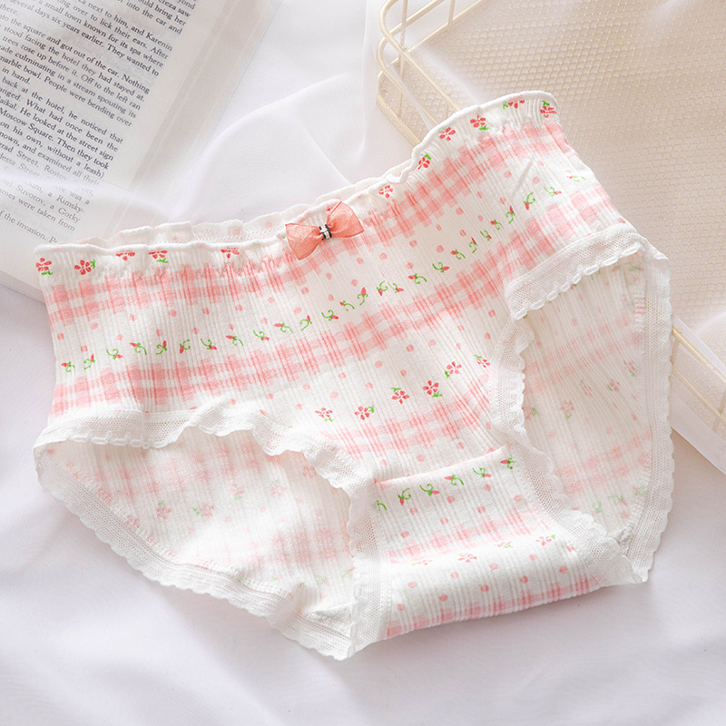 Set 5 Quần lót cotton nữ viền ren cạp nhún họa tiết hoa dễ thương QLN38