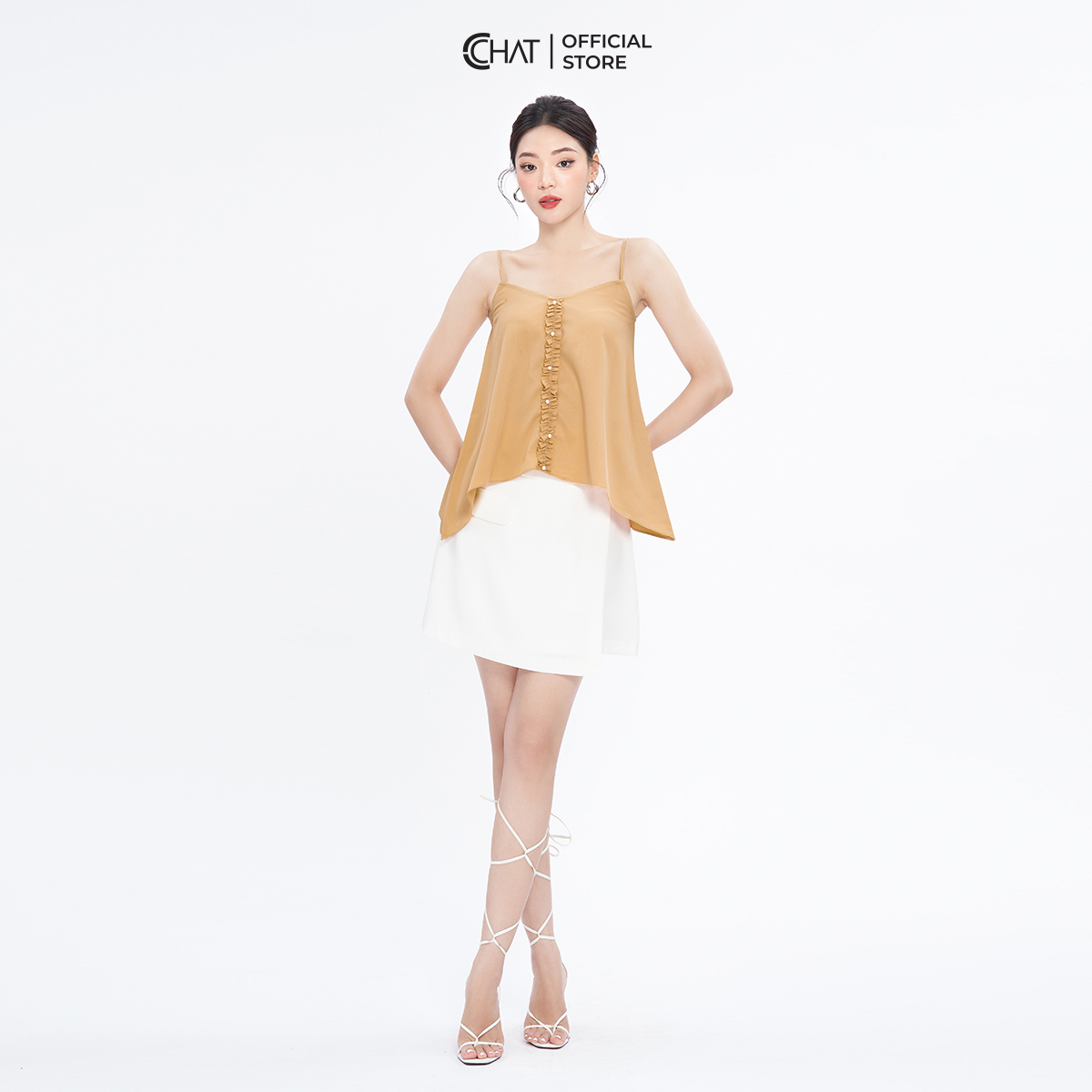 Áo 2 Dây Kiểu Phối Đai Nẹp Dáng Suông Chất Mango Cao Cấp 92AAE2001ST