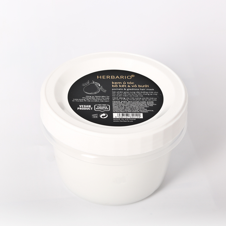 Kem ủ tóc bồ kết và vỏ bưởi Herbario 200ml dưỡng tóc chắc khỏe đen bóng suôn mượt thuần chay