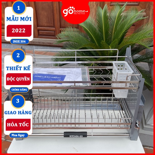 Kệ Chén Nâng Hạ, Giá Bát Đĩa Nâng Hạ KITCHENGO INOX KHÔNG GỈ 304 - Mẫu Mới 2024 - Bảo Hành Viễn