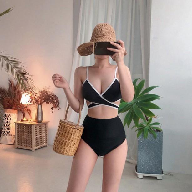 BIkini đắp chéo đen viền trắng (kèm hình thật)