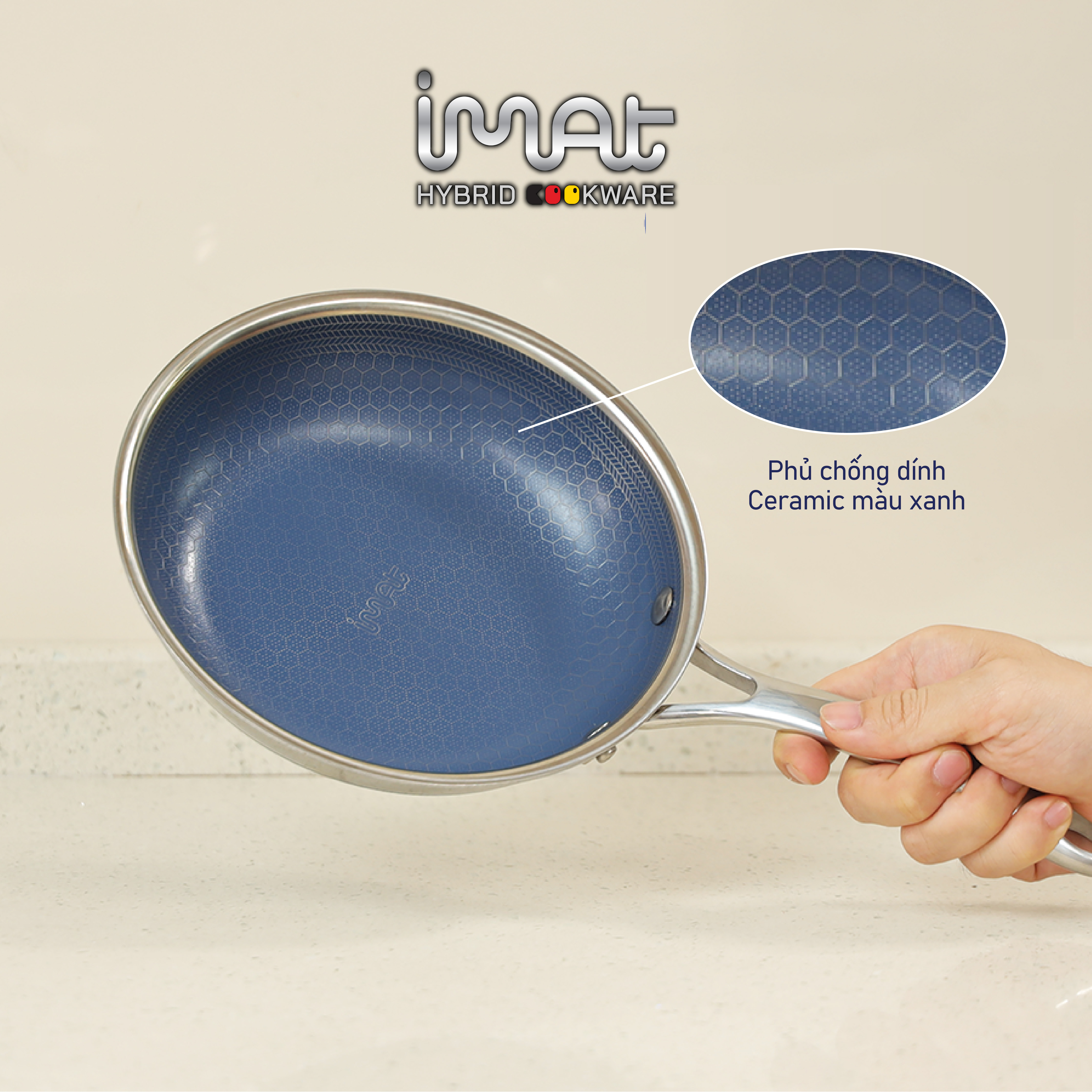 [Hàng chính hãng] Chảo chiên/ rán iMAT Hybrid Blackcube chống dính Ceramic lòng xanh mới size 22cm