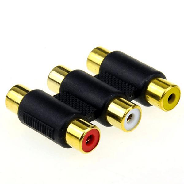 Gold-plated 3 RCA Female to Female F/F Coupler Joiner Adapter AV/Audio/Video Cable Connector Extension Component