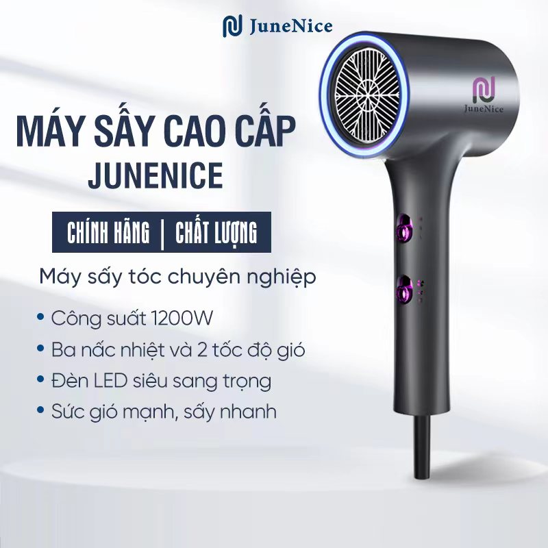 Máy sấy tóc JuneNice, công suất lớn 1800W với đèn led chạy vòng trên máy sấy biểu thị 2 sức gió 3 nhiệt độ JN_HY5515