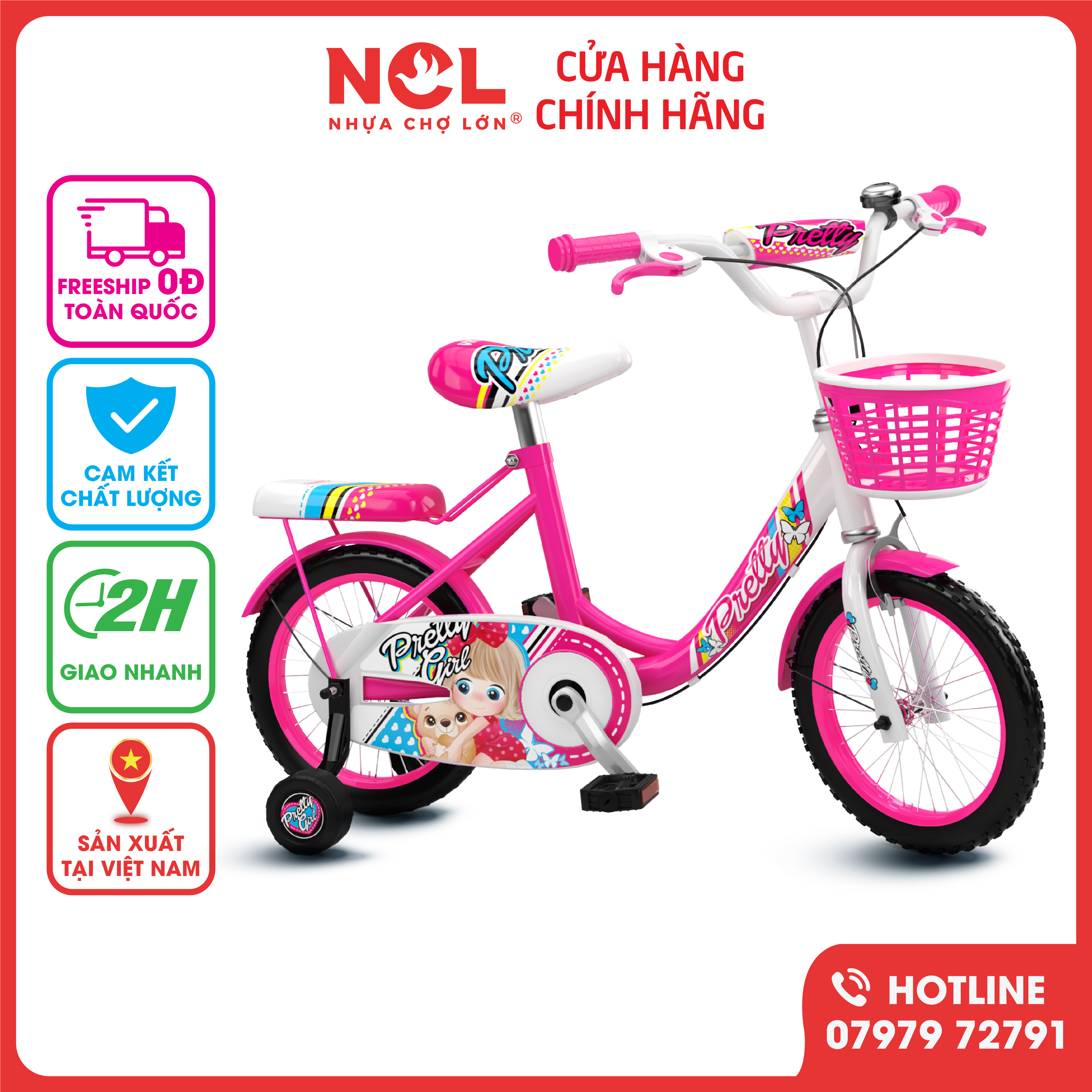 Xe Đạp Trẻ Em Nhựa Chợ Lớn 16 inch K51 Dành Cho Bé Gái Từ 5 đến 7 Tuổi