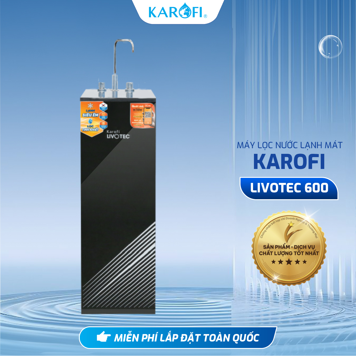 [TẶNG BỘ LÕI] Máy lọc nước lạnh nguội Karofi Livotec 600 màng RO 100GDP Hàn Quốc - Bảo hành 36 tháng