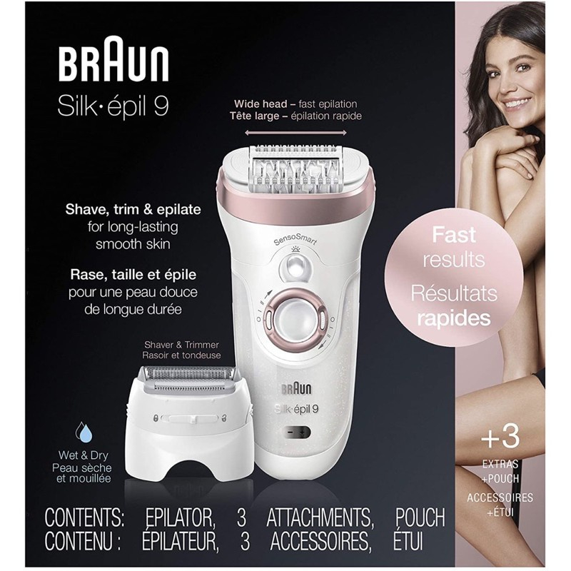 Máy Nhổ Lông Braun Silk-épil 9 9720, Dụng Cụ Tẩy Lông Bikini, Toàn Thân, Nhập Đức, BH 12 Tháng, Hàng Chính Hãng