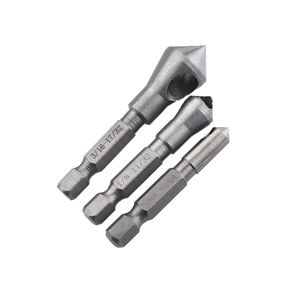 3pcs Hex Blade Countersink Power Drill Bit Chamfer Oblique Hole Deburring