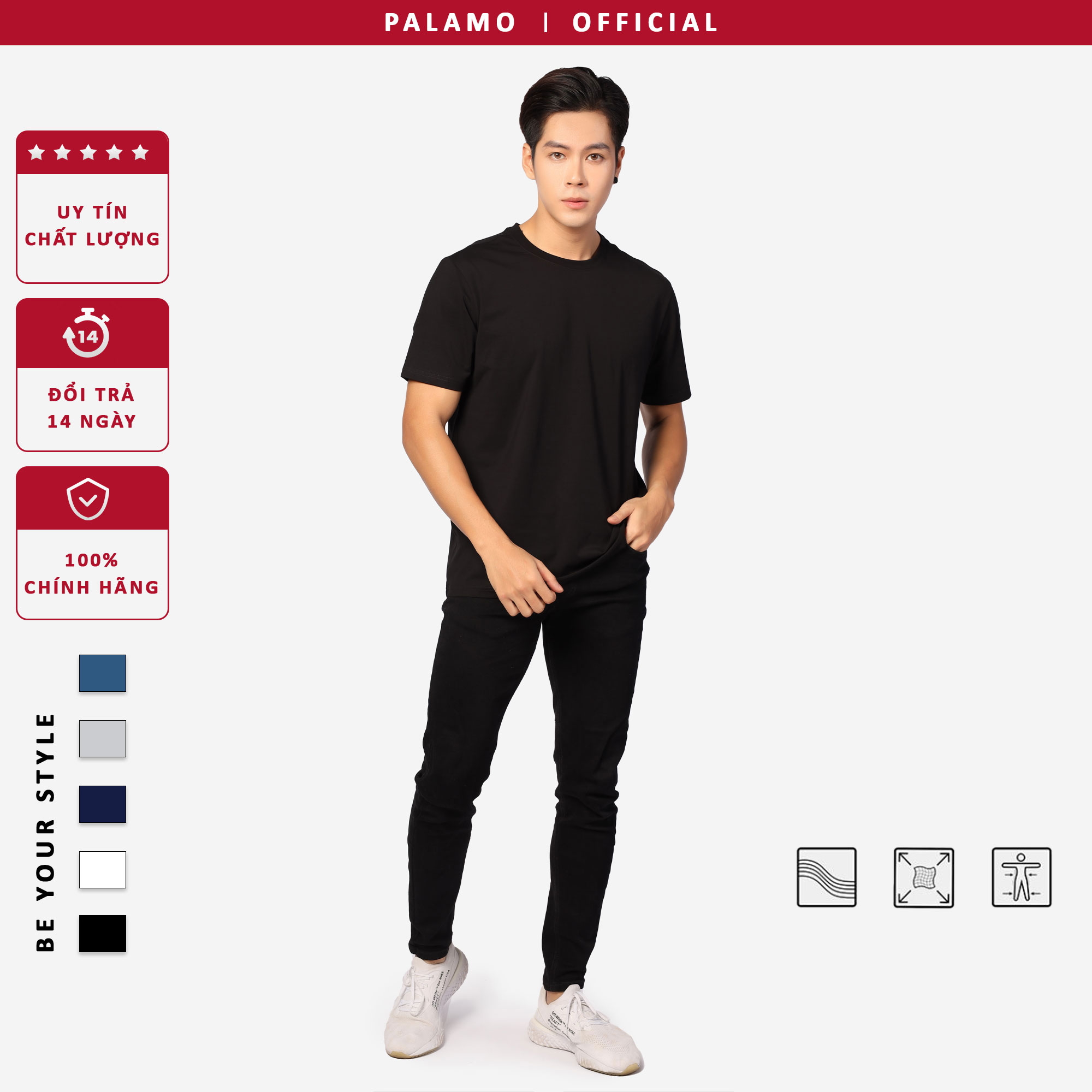 Áo thun nam classic Palamo cotton compact / màu đen regular fit