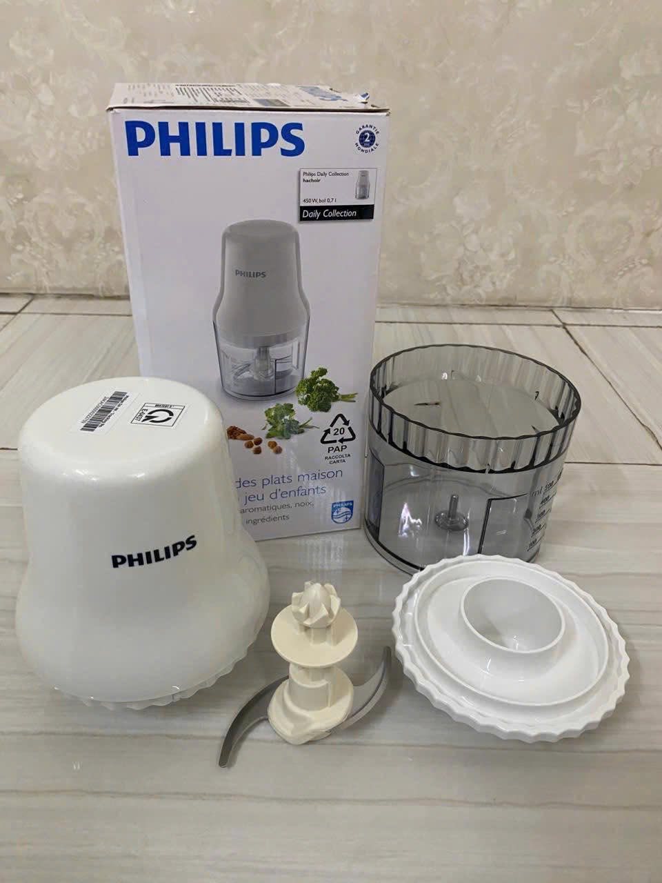 Máy xay thịt mini cầm tay PHILIPS HR1393/00 dung tích 0.7L công suất 450W - Xay ăn dặm, xay cháo cho bé- Hàng Chính Hãng