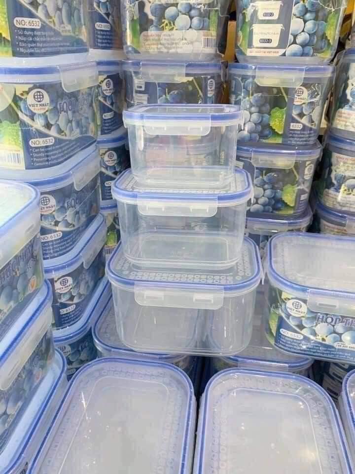 Bộ 3 Hộp Đựng Thực Phẩm Cao Cấp Việt Nhật Mã 6532 Bảo Quản Thực Phẩm Trong Tủ Lạnh Nắp Đậy Có Ron Chống Tràn, Chống Đổ