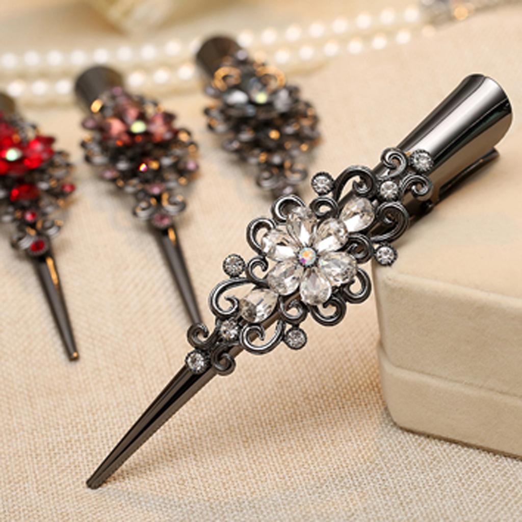 5Pack Fashion Hair Styling Tools Plated Rhinestone Hair Clip Duckbill Clips