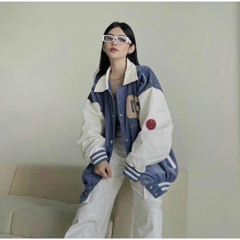 Áo khoác bomber bóng chày cổ sơmi nhung gân 2 lớp thêu số 09 unisex ulzzang nam nữ