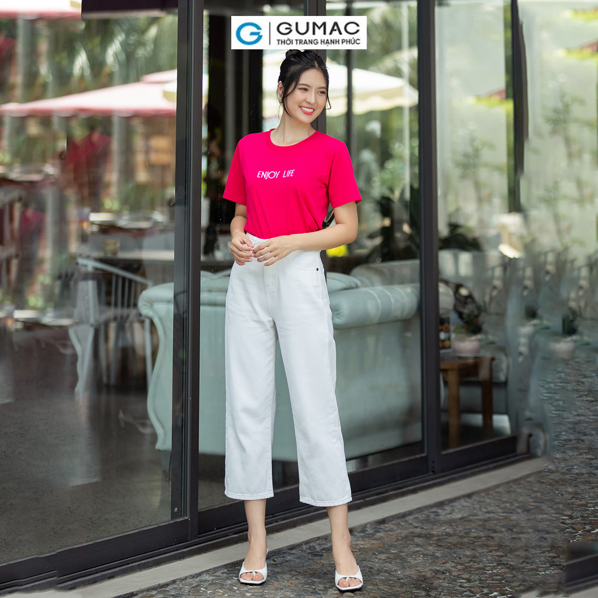 Quần Jeans nữ straight dáng lửng trẻ trung thời trang GUMAC QJD07038