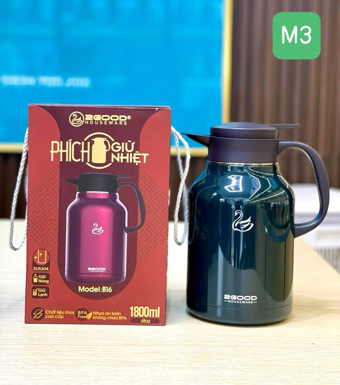 Phích Pha Trà, Bình Giữ Nhiệt, Bình Ủ 2GOOD B16 (1.8L) Hàng Chính Hãng 2GOOD Giữ Nhiệt Nóng Lạnh Suốt 24h